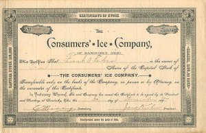 Consumers Ice Co. - Sandusky, Ohio Stock Certificate